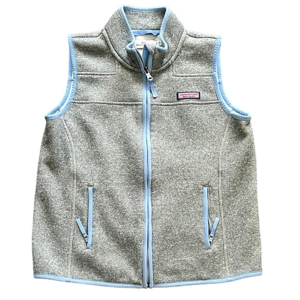 Vineyard Vines Full Zip Fleece Sweater Vest Heather Gray Girls XL (16)